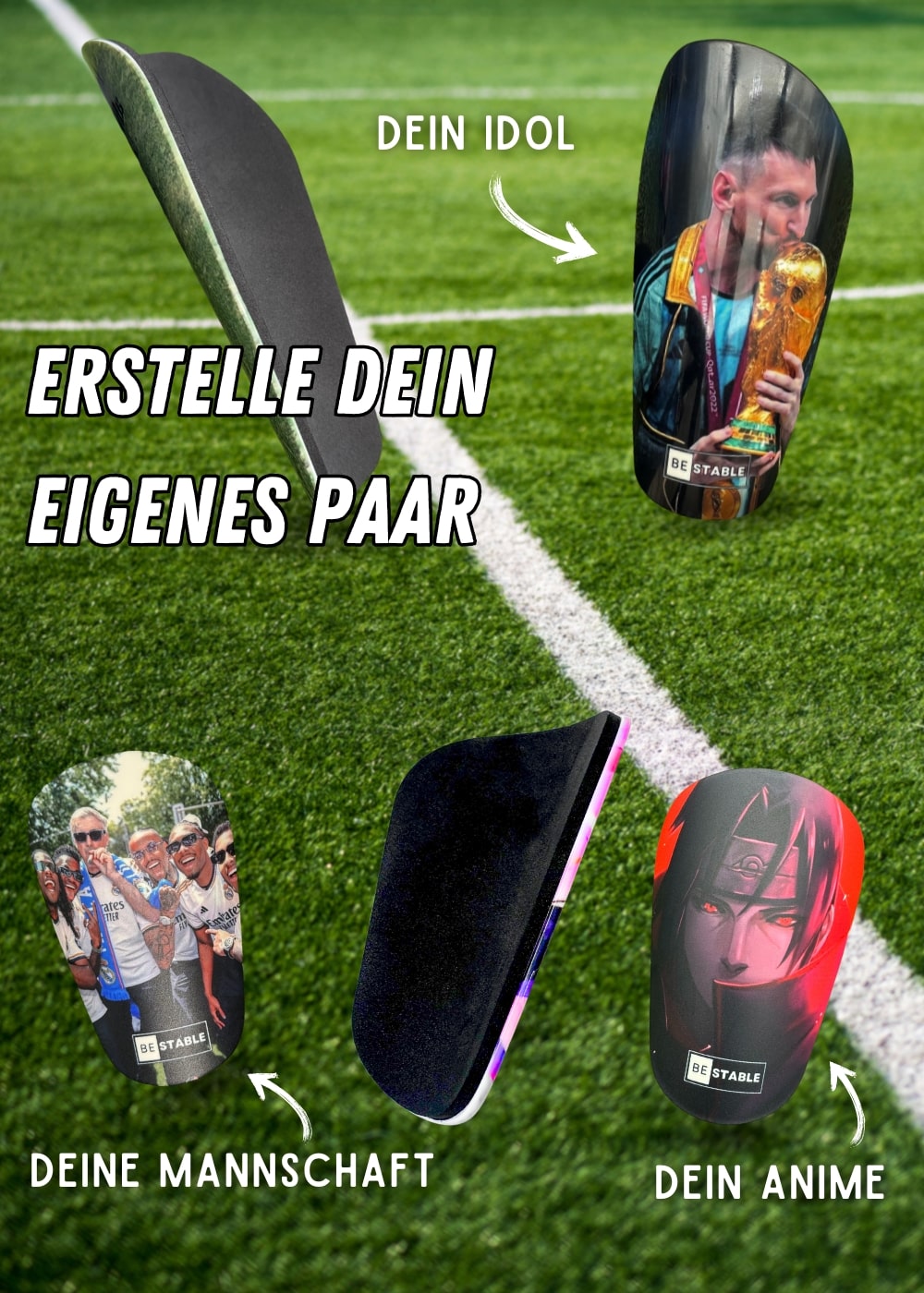 Personalisierte Schienbeinschoner mit eigenem Bild und Namen – Mini-Schienbeinschoner individuell gestalten für Fußballspieler – Leichte und robuste Schienbeinschoner personalisieren – ideales Fußball-Zubehör mit Wunschdesign für Kinder und Erwachsene