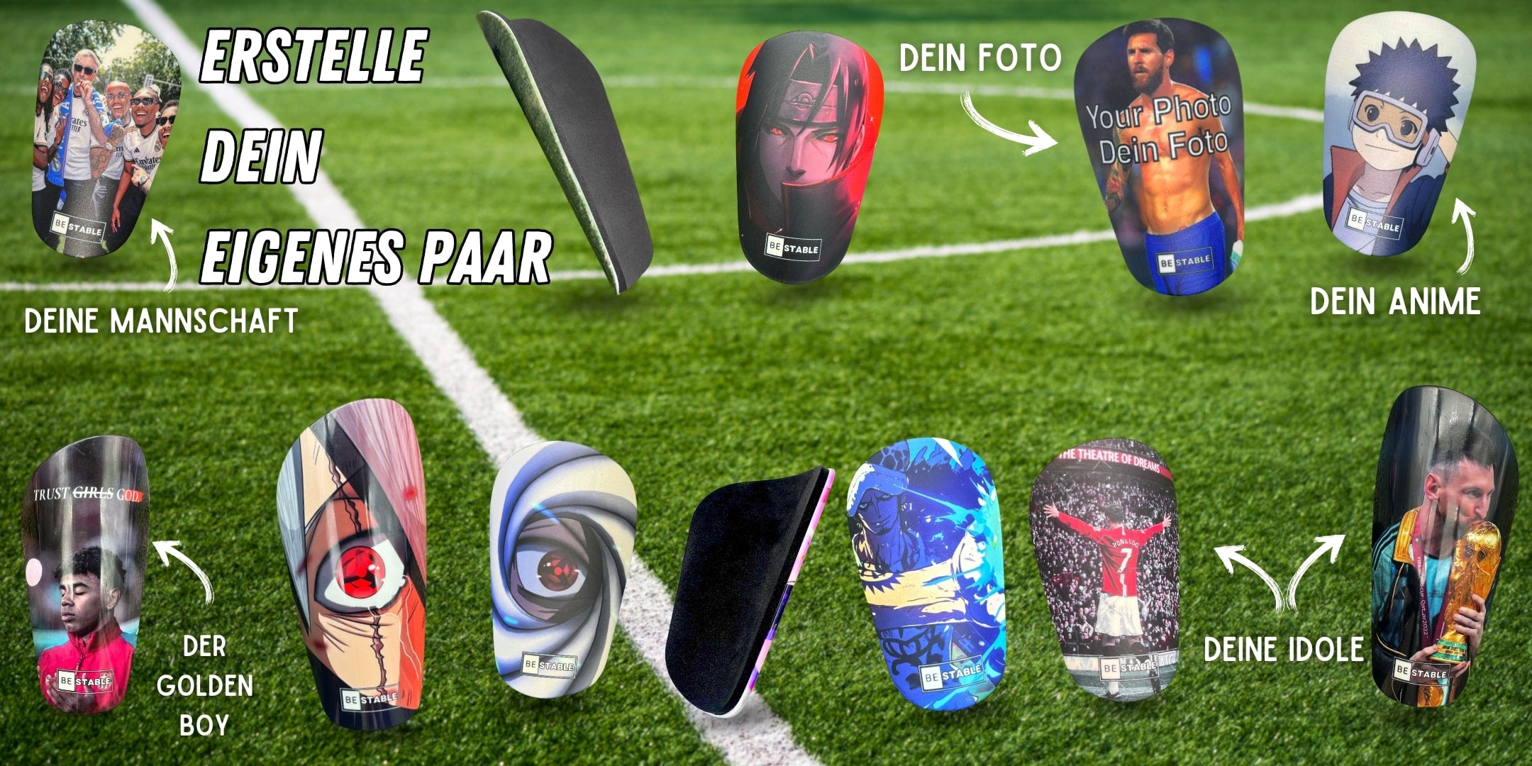 Personalisierte Schienbeinschoner mit eigenem Bild und Namen – Mini-Schienbeinschoner individuell gestalten für Fußballspieler – Leichte und robuste Schienbeinschoner personalisieren – ideales Fußball-Zubehör mit Wunschdesign für Kinder und Erwachsene
